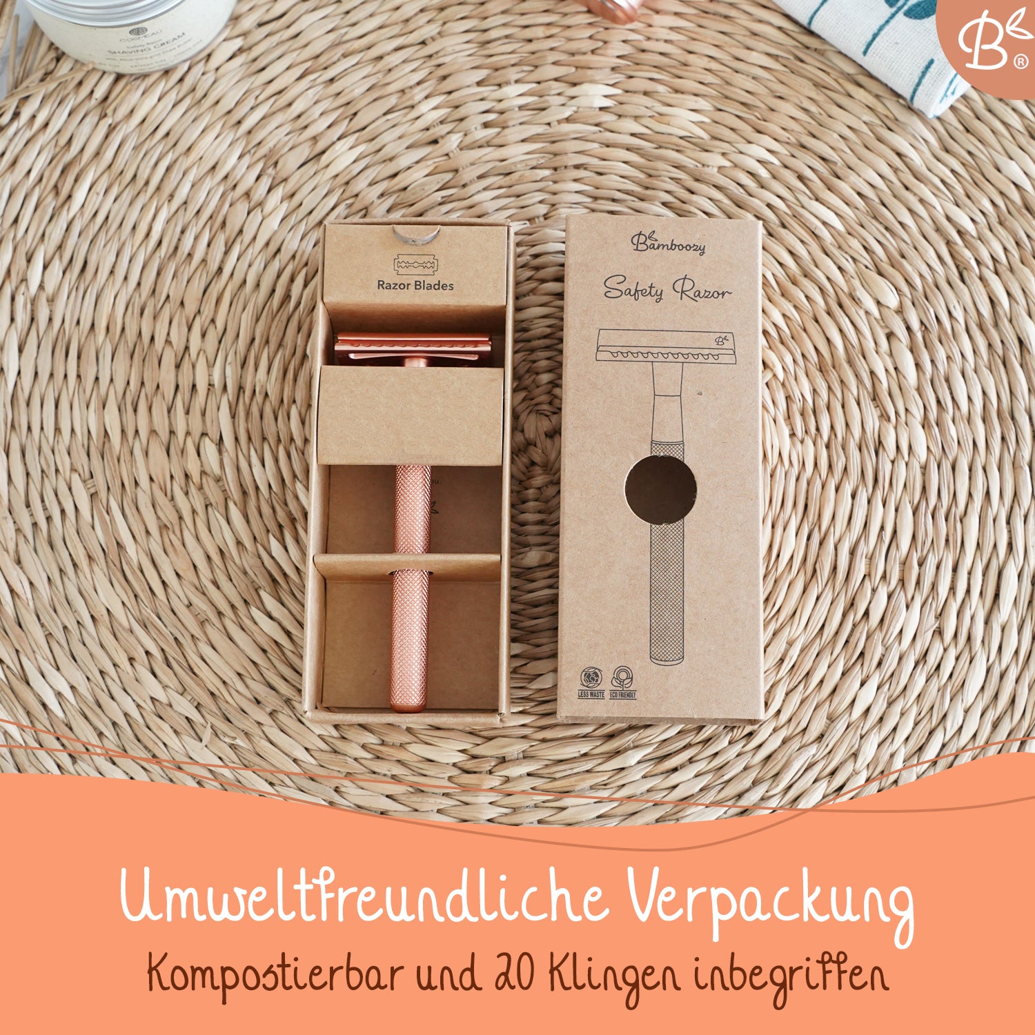 Rasierhobel Safety Razor Butterfly-Verschluss Rosé Gold + 20x Platinklingen