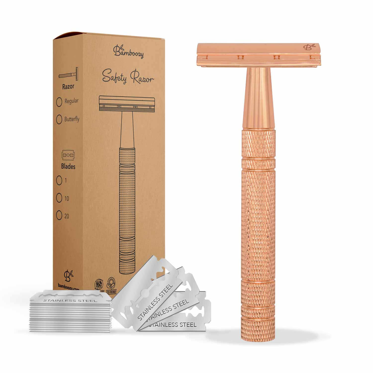 Rasierhobel Safety Razor Glossy Rose Gold Aluminium 20 Klingen