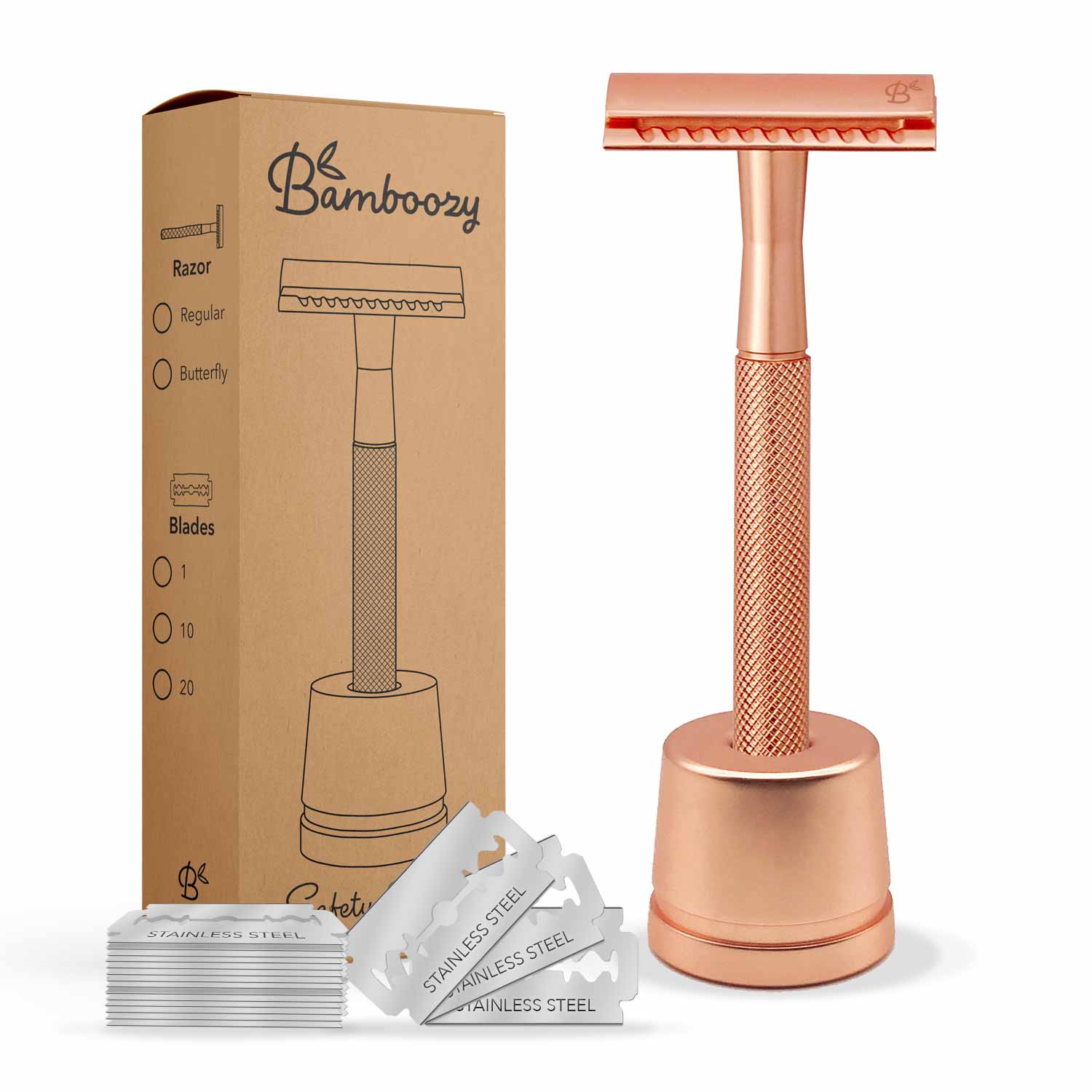 Rasierhobel Safety Razor Rose Gold mit Halter- 20x Platinklingen