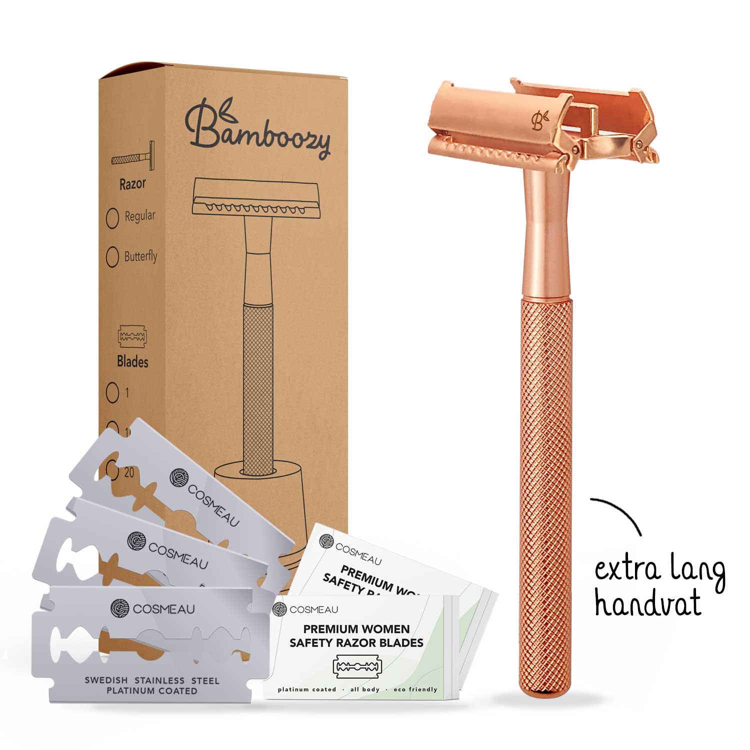 Rasierhobel Safety Razor Butterfly-Verschluss Rosé Gold + 20x Platinklingen