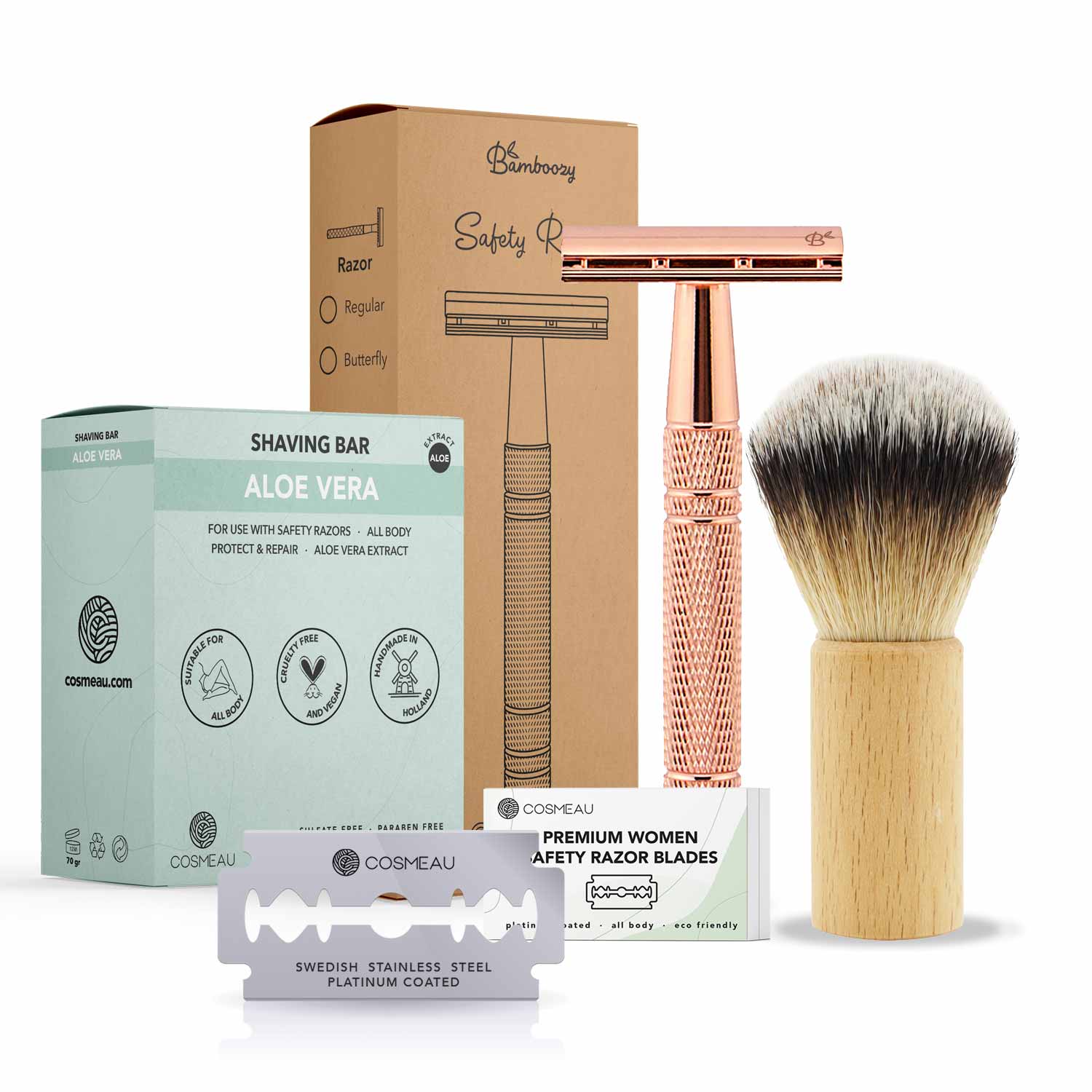 Starterset Rasierhobel Safety Razor Rose Gold Aluminium