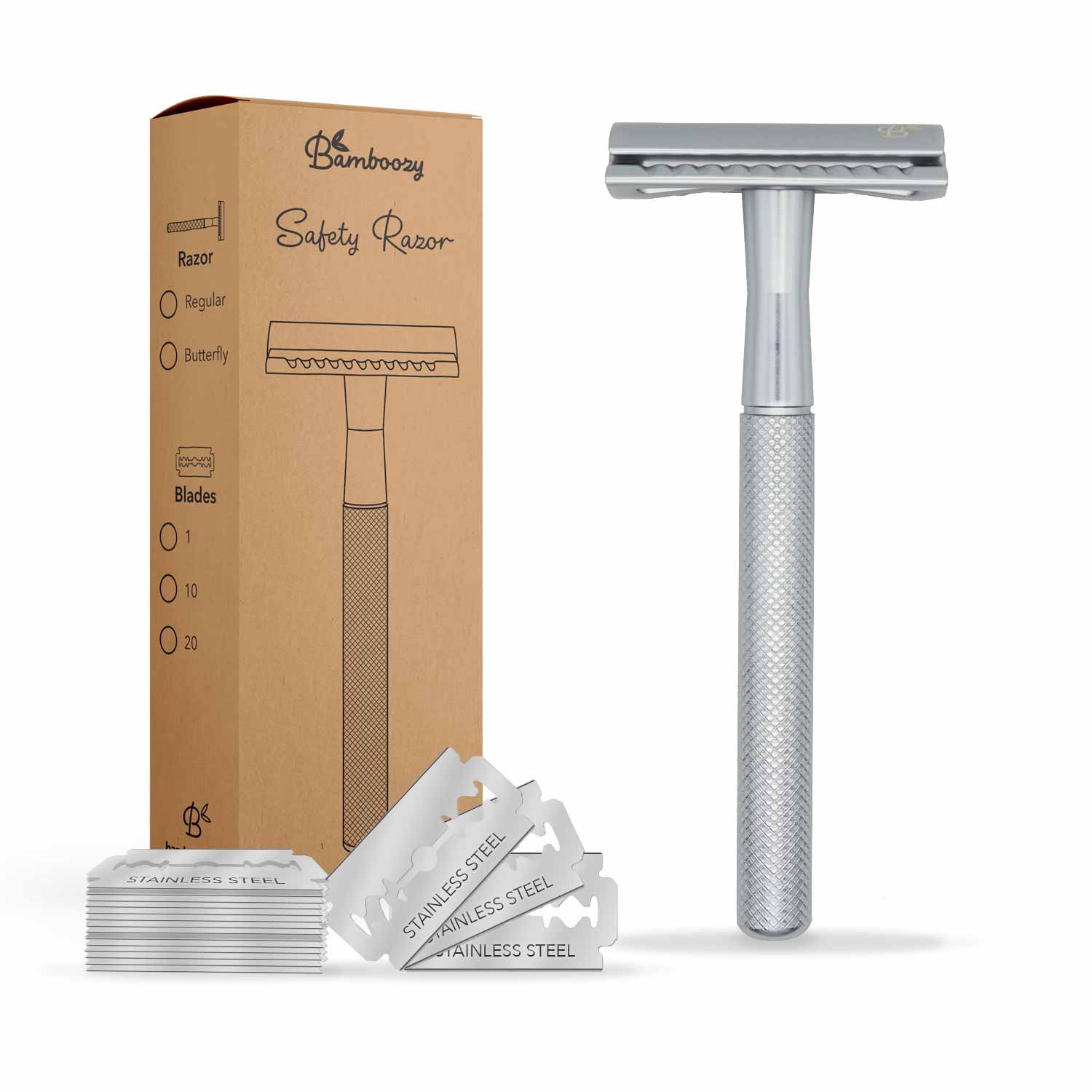 Safety Razor Matte Silver · 20x Platinum Blades