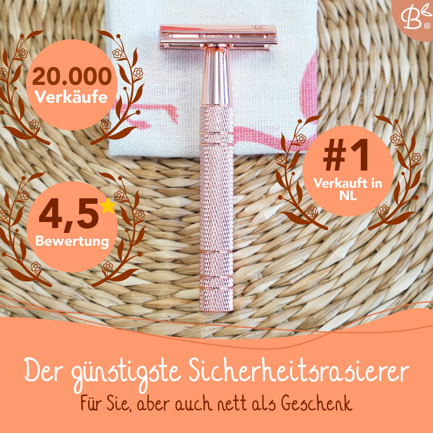 Starterset Rasierhobel Safety Razor Rose Gold Aluminium