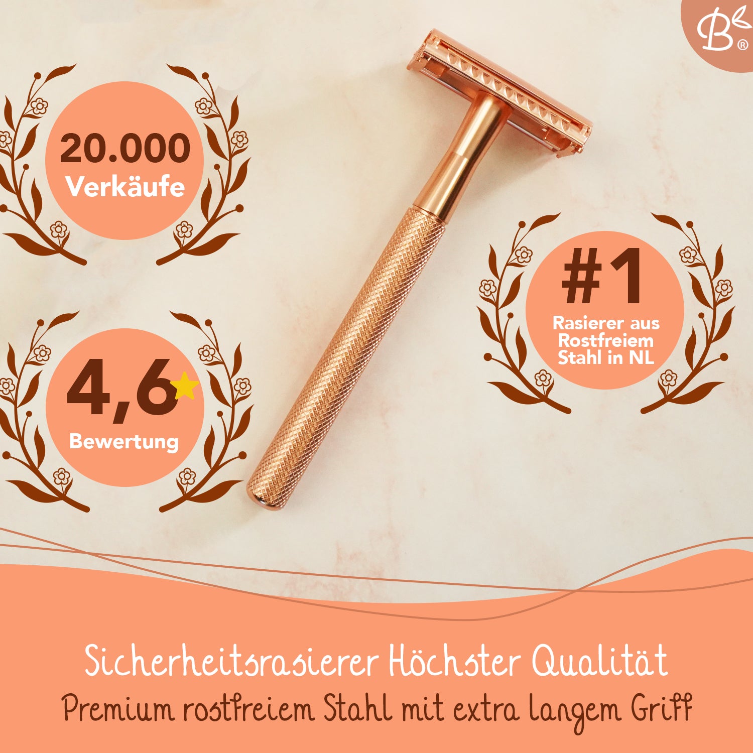 Rasierhobel Safety Razor Butterfly-Verschluss Rosé Gold + 20x Platinklingen