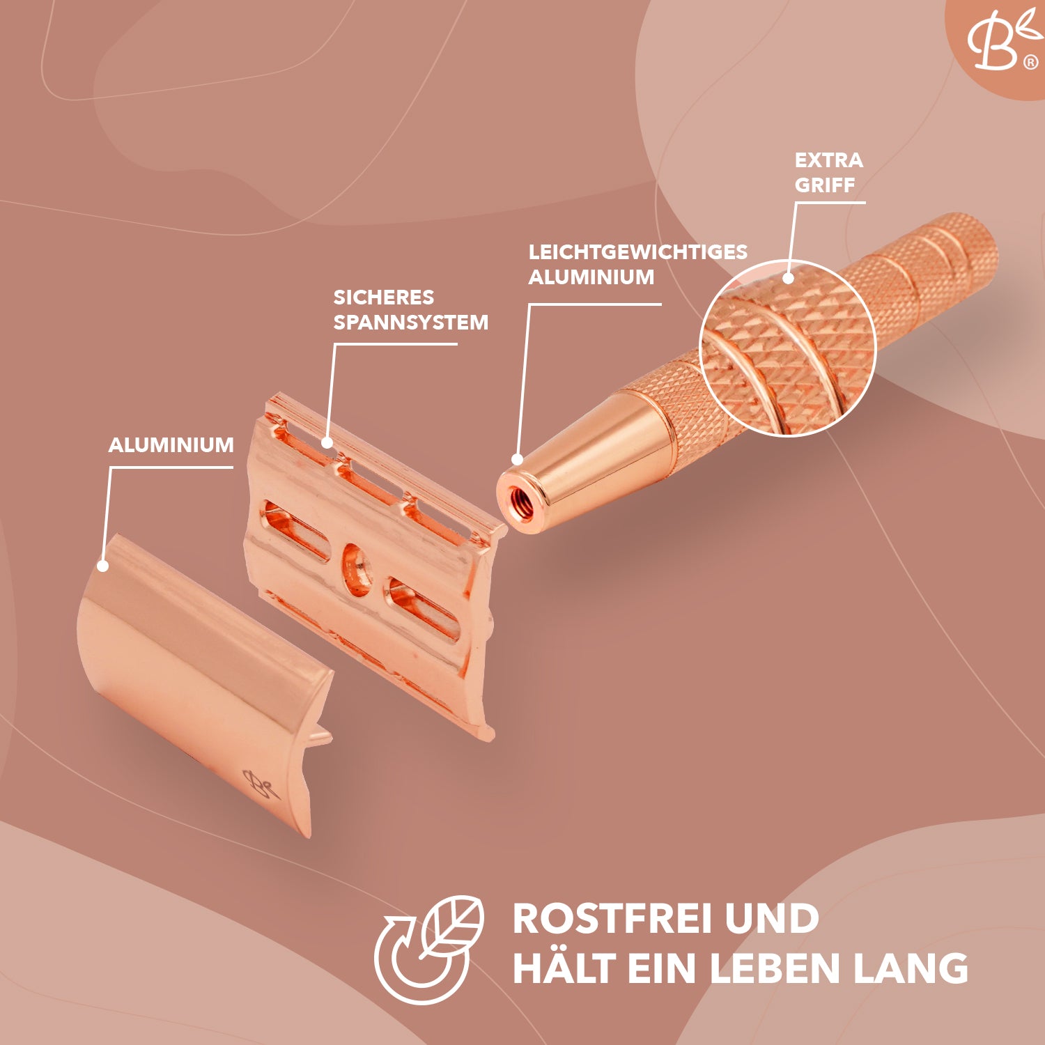 Starterset Rasierhobel Safety Razor Rose Gold Aluminium