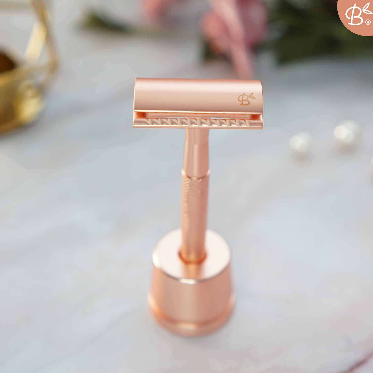 Safety Razor Rose Gold with Stand · 20x Platinum Blades