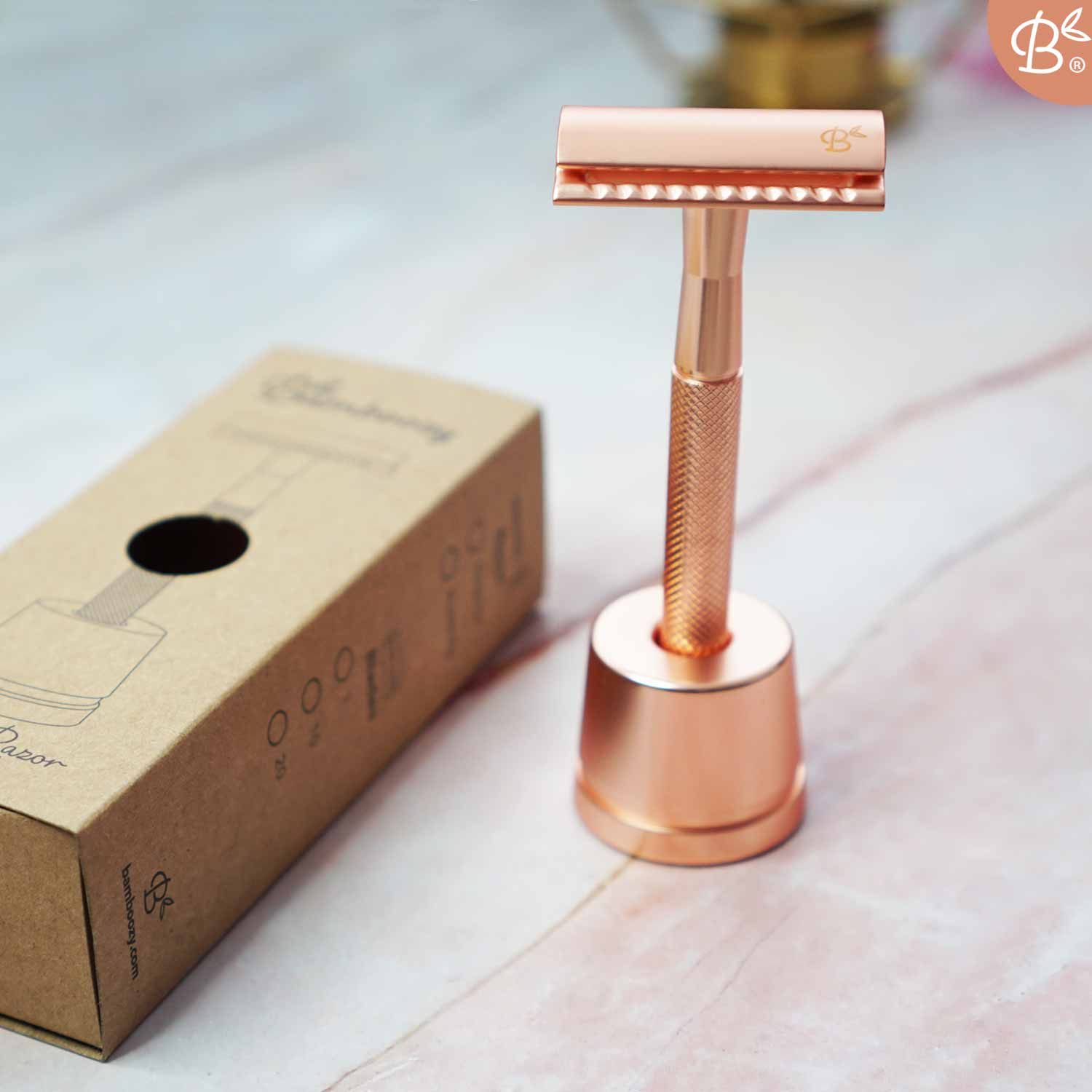 Safety Razor Rose Gold with Stand · 20x Platinum Blades