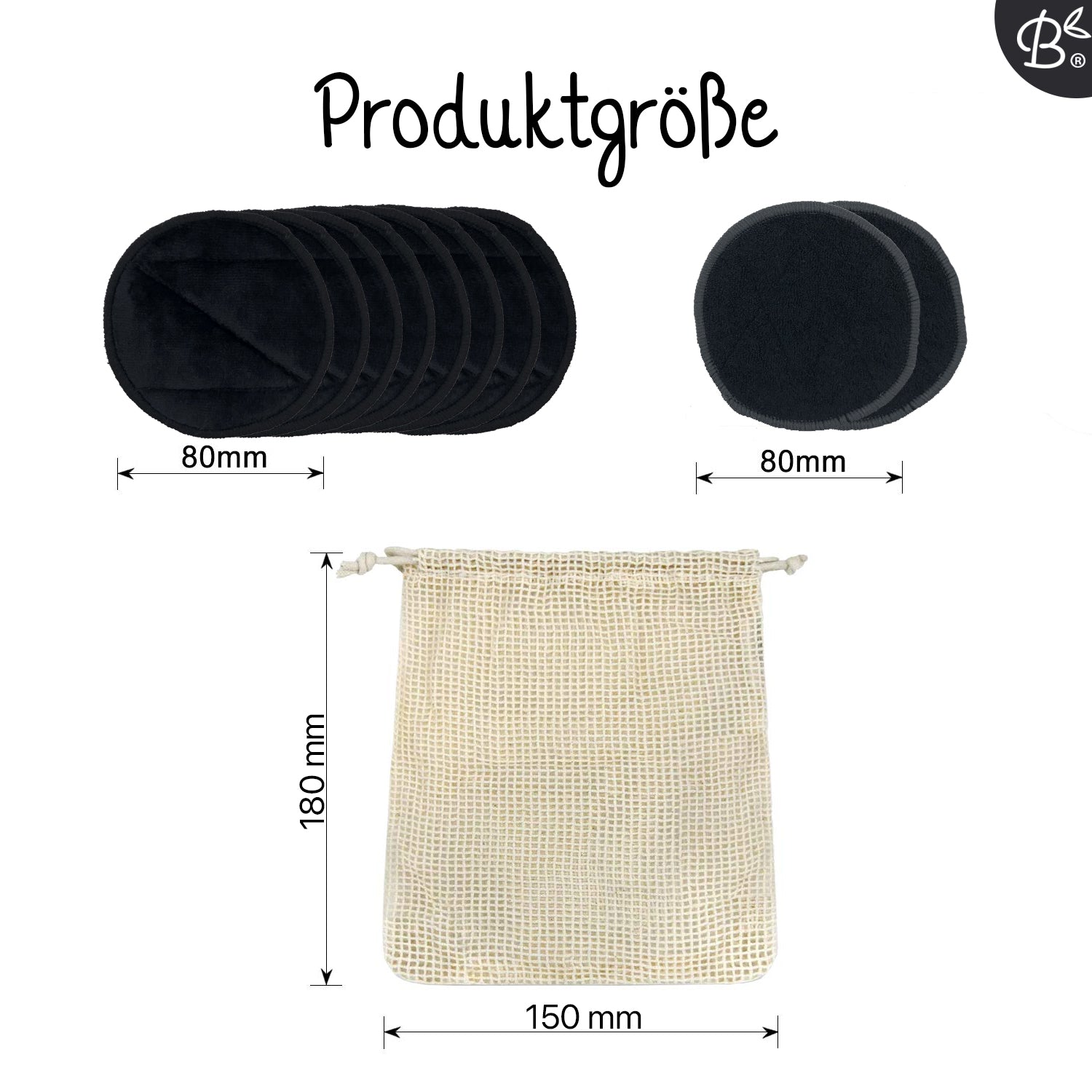 10x Schwarze Wiederverwendbare Abschminkpads 2-lagig