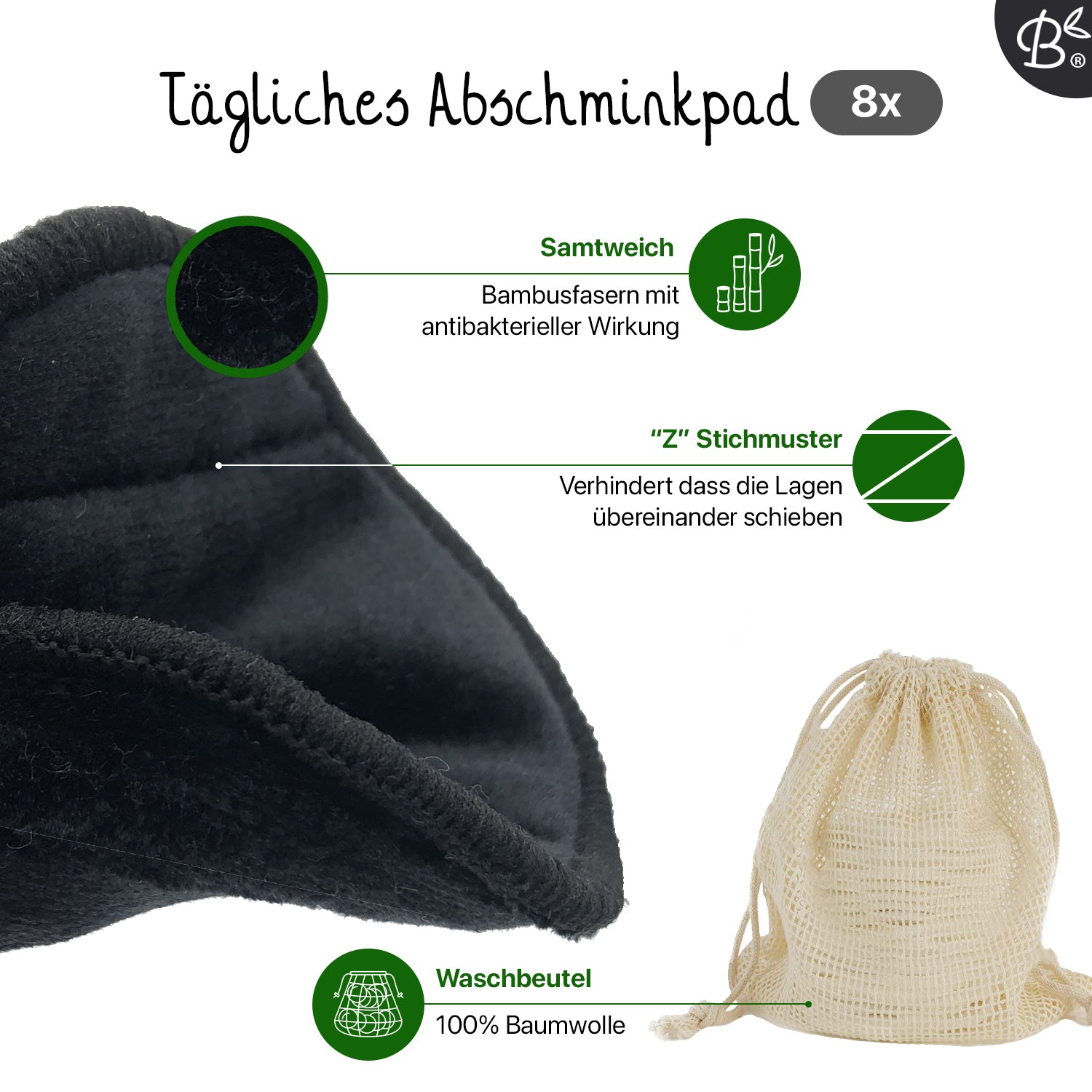 10x Schwarze Wiederverwendbare Abschminkpads 2-lagig