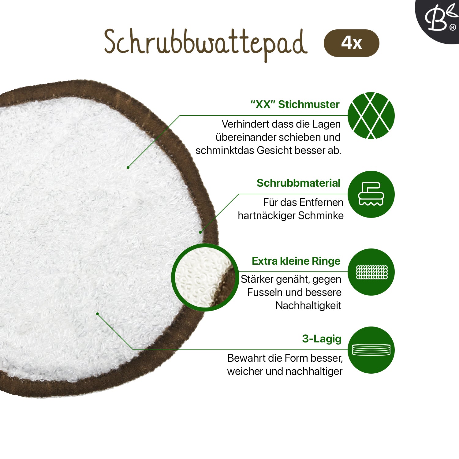 16x Weiße waschbare Abschminkpads 3-lagig