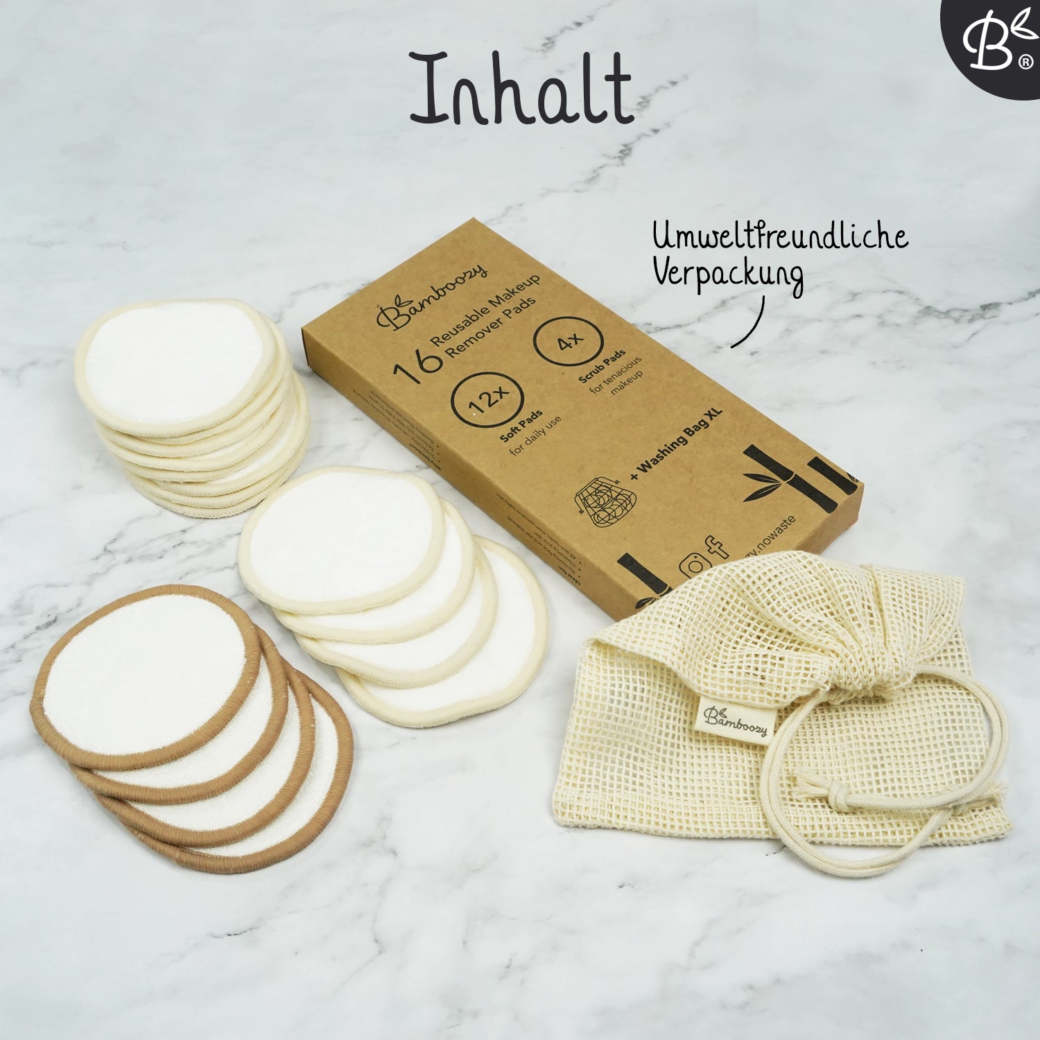 16x Weiße waschbare Abschminkpads 3-lagig