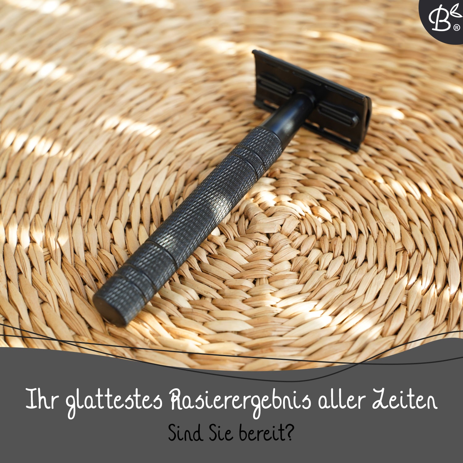Starterset Rasierhobel Safety Razor Glänzend Schwarz Aluminium
