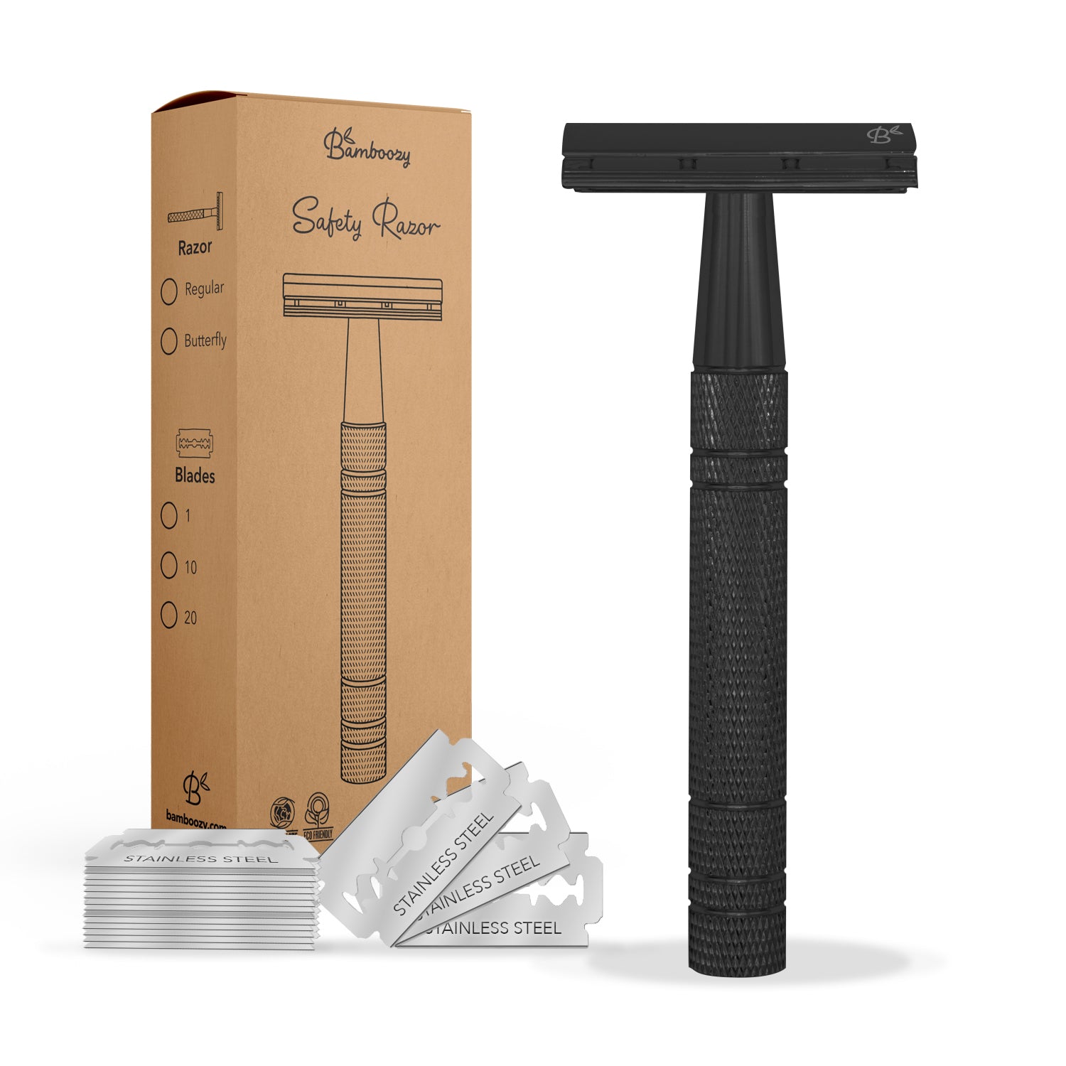 Rasierhobel Safety Razor Schwarz Aluminium 20 Klingen