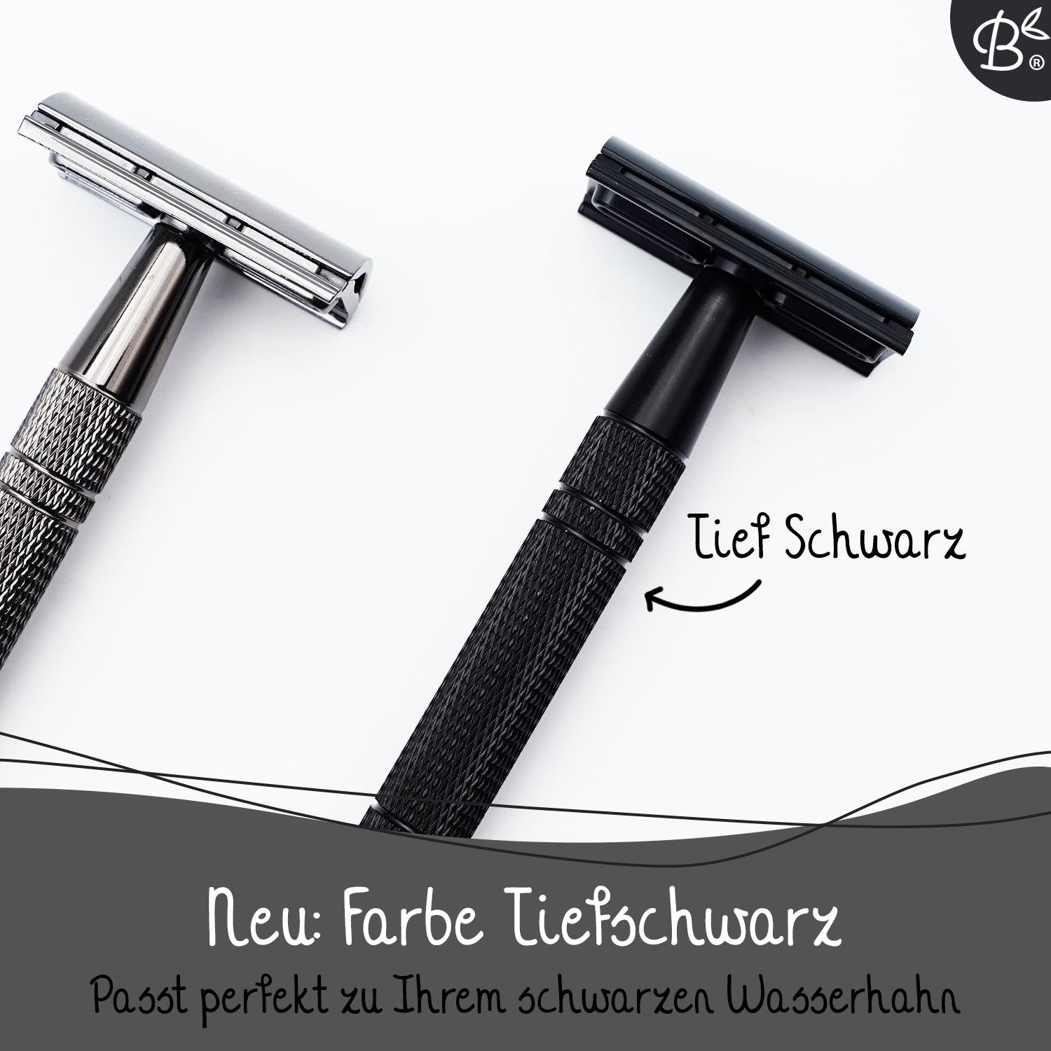 Starterset Rasierhobel Safety Razor Glänzend Schwarz Aluminium