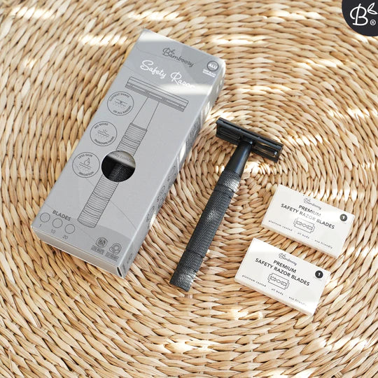 Starterset Rasierhobel Safety Razor Glänzend Schwarz Aluminium