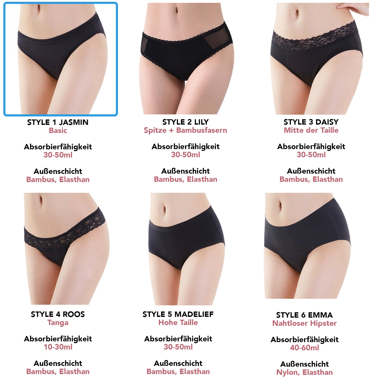 Bamboozy Menstruationsunterwäsche Style 1 Basic Jasmine