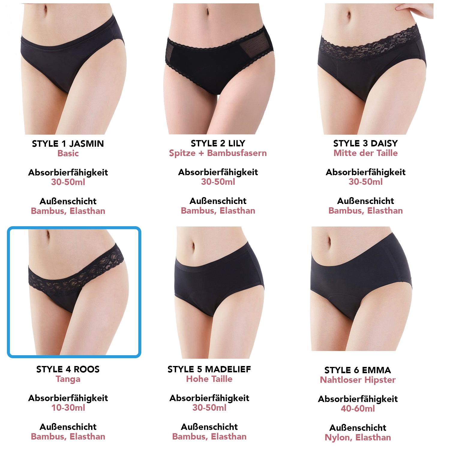 Bamboozy Menstruationsunterwäsche Style 4 Rose