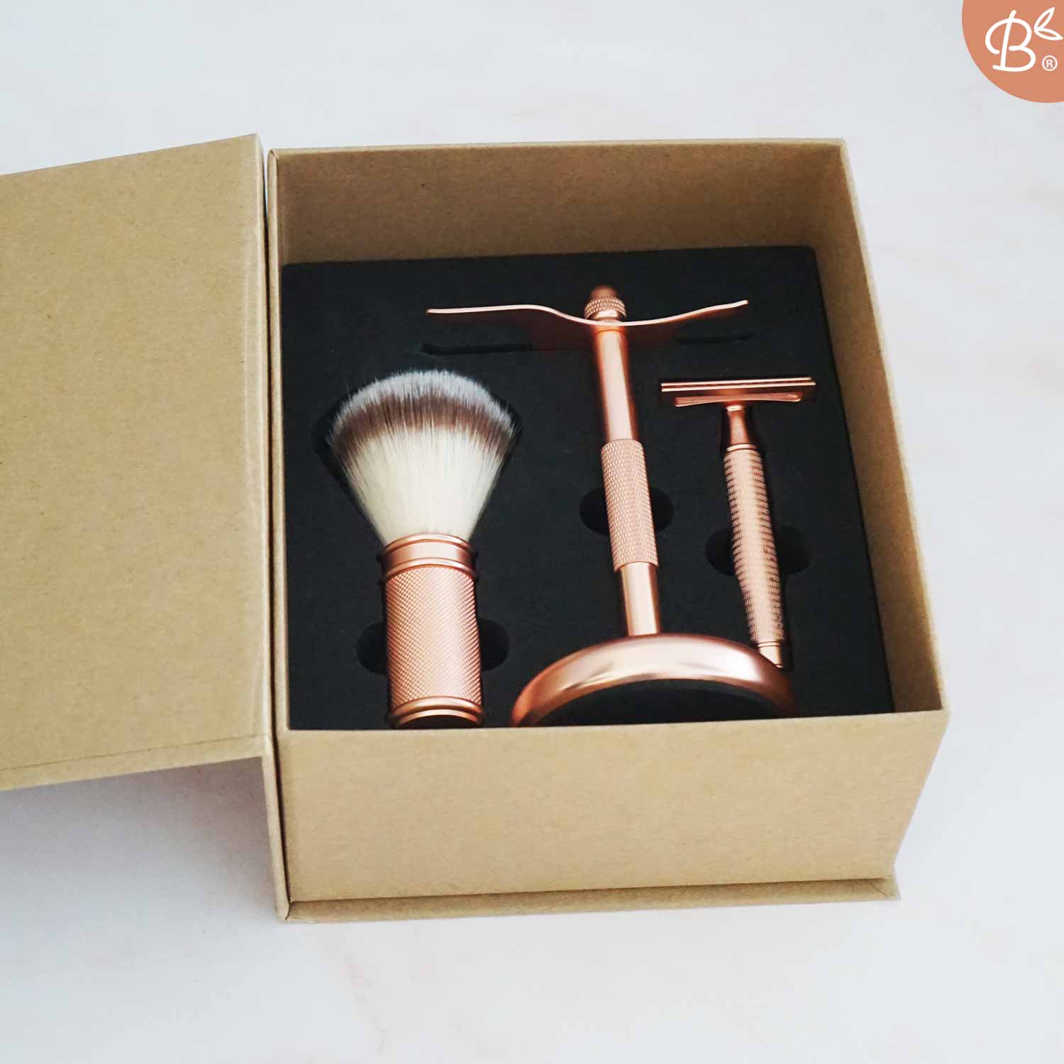 Bamboozy Safety Razor Rose Gold Gift Set with Shaving Brush