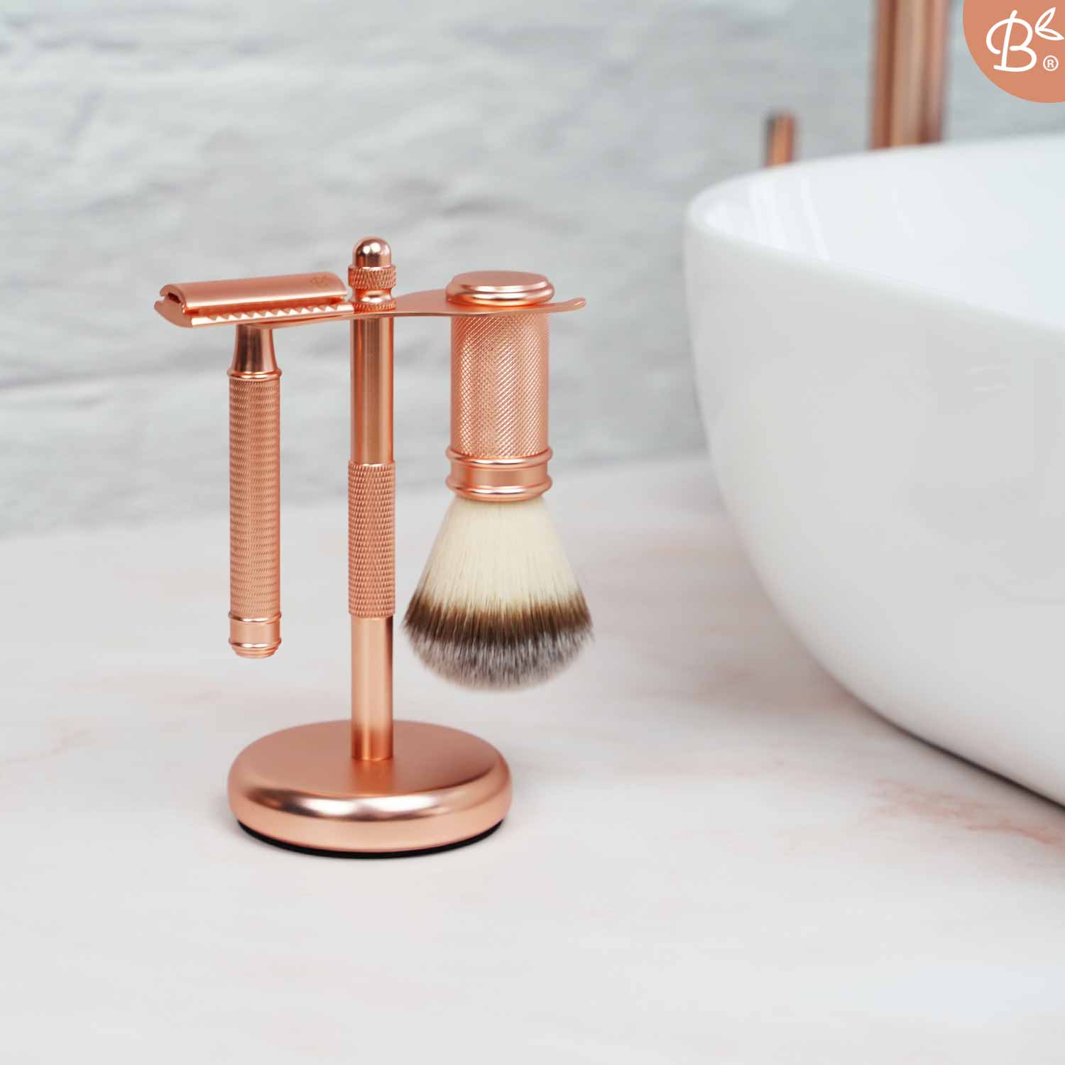 Bamboozy Safety Razor Rose Gold Gift Set with Shaving Brush