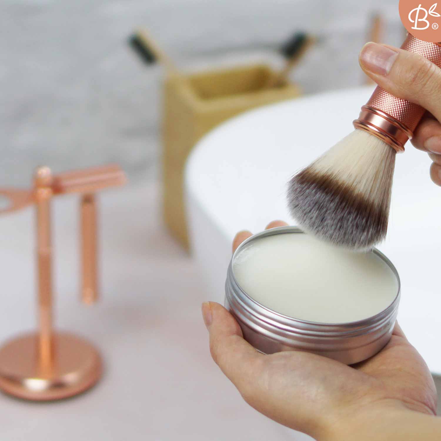 Bamboozy Safety Razor Rose Gold Gift Set with Shaving Brush