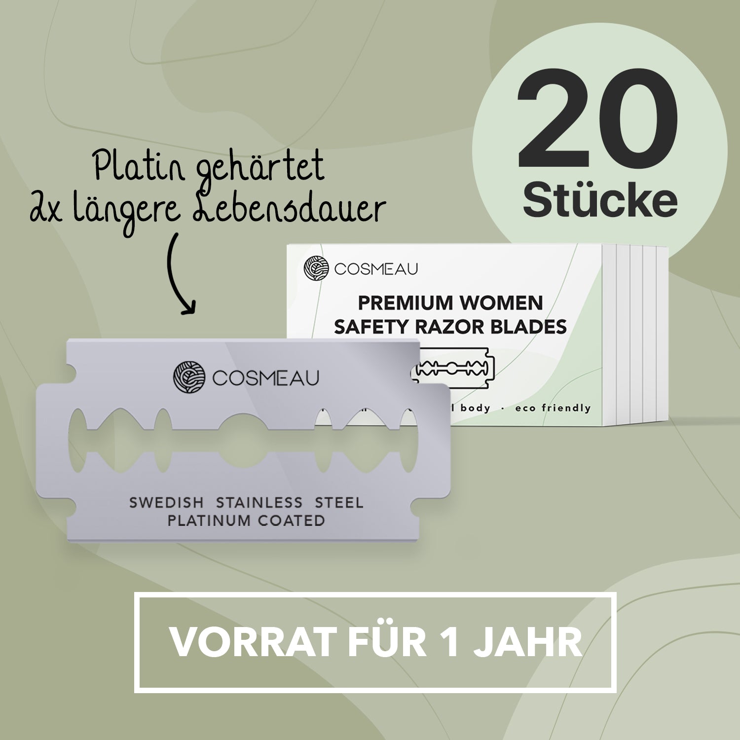 Rasierhobel Safety Razor Rose Gold + 20x Klingen für Frauen aus Edelstahl