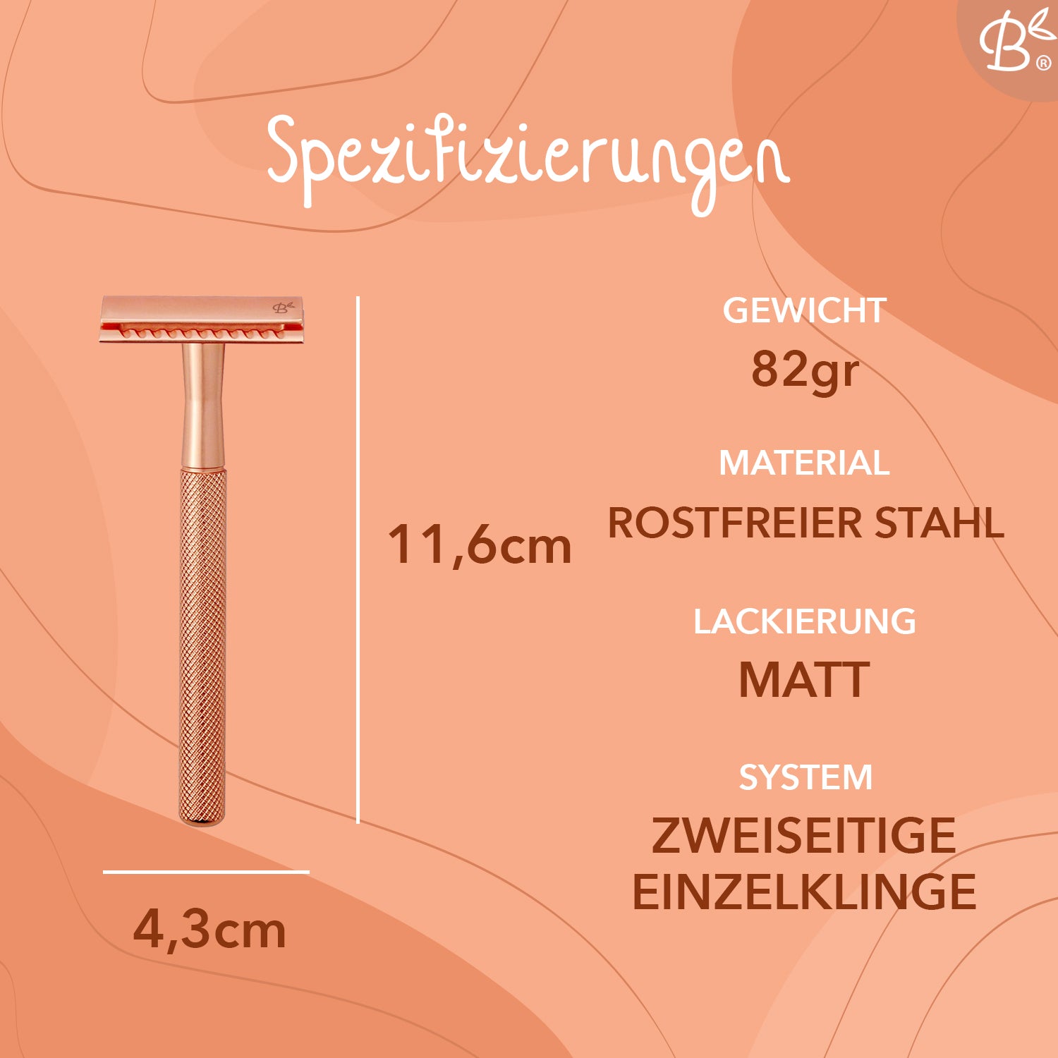 Rasierhobel Safety Razor Rose Gold + 20x Klingen für Frauen aus Edelstahl