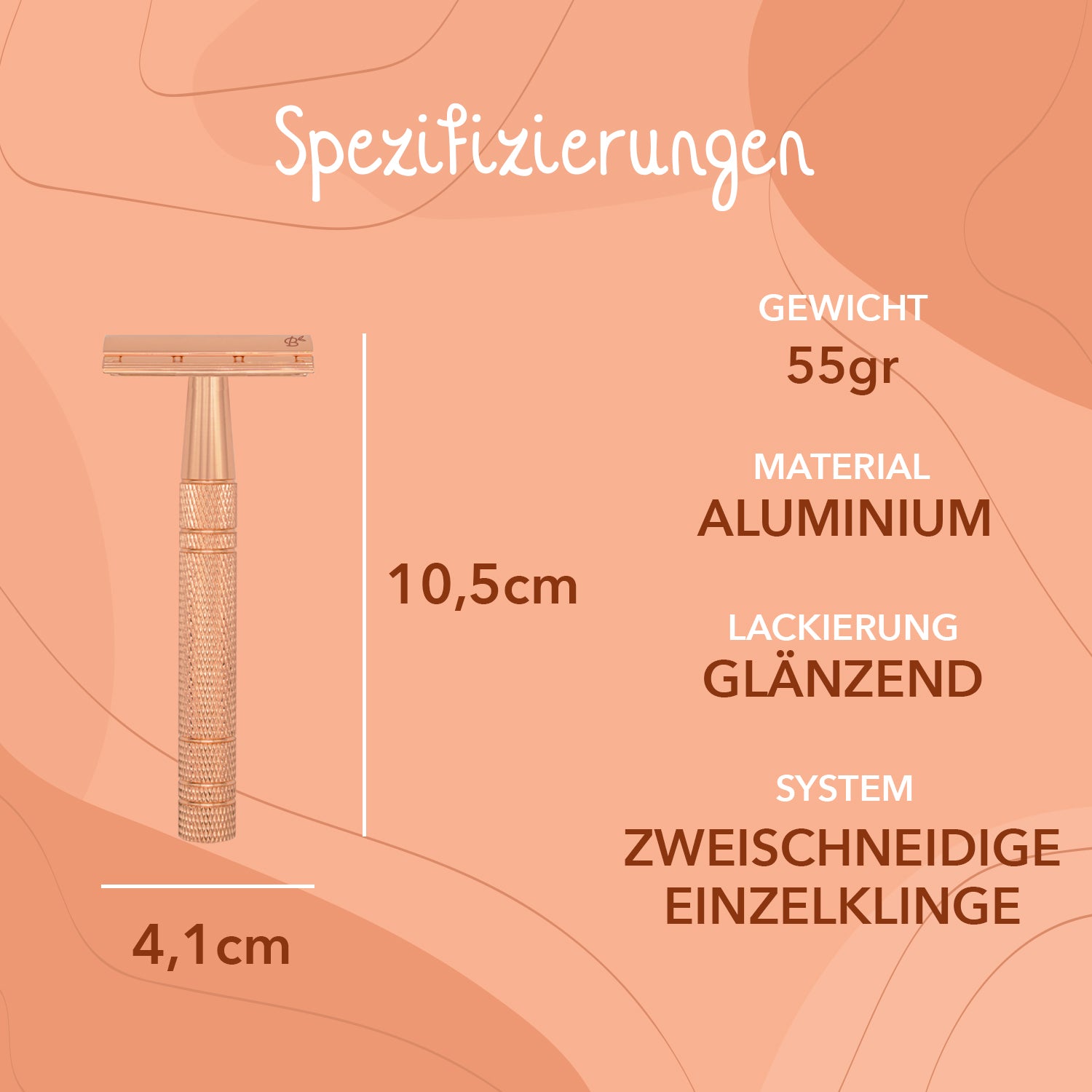 Rasierhobel Safety Razor Glossy Rose Gold Aluminium 20 Klingen