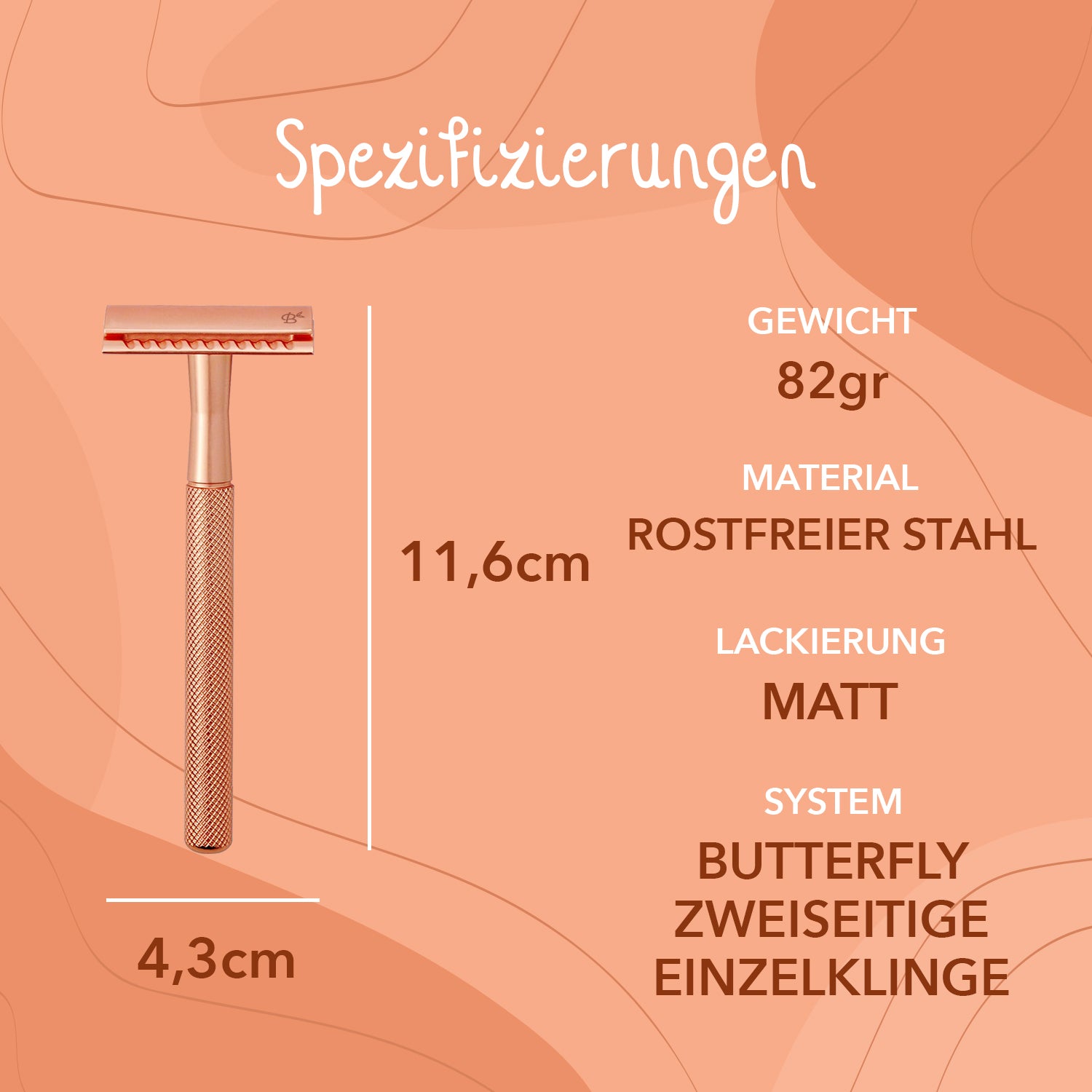 Rasierhobel Safety Razor Butterfly-Verschluss Rosé Gold + 20x Platinklingen